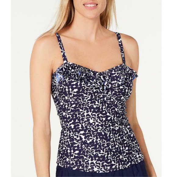 Island Escape Navy Bella Floral Tahiti Tankini Top - Picture 1 of 5